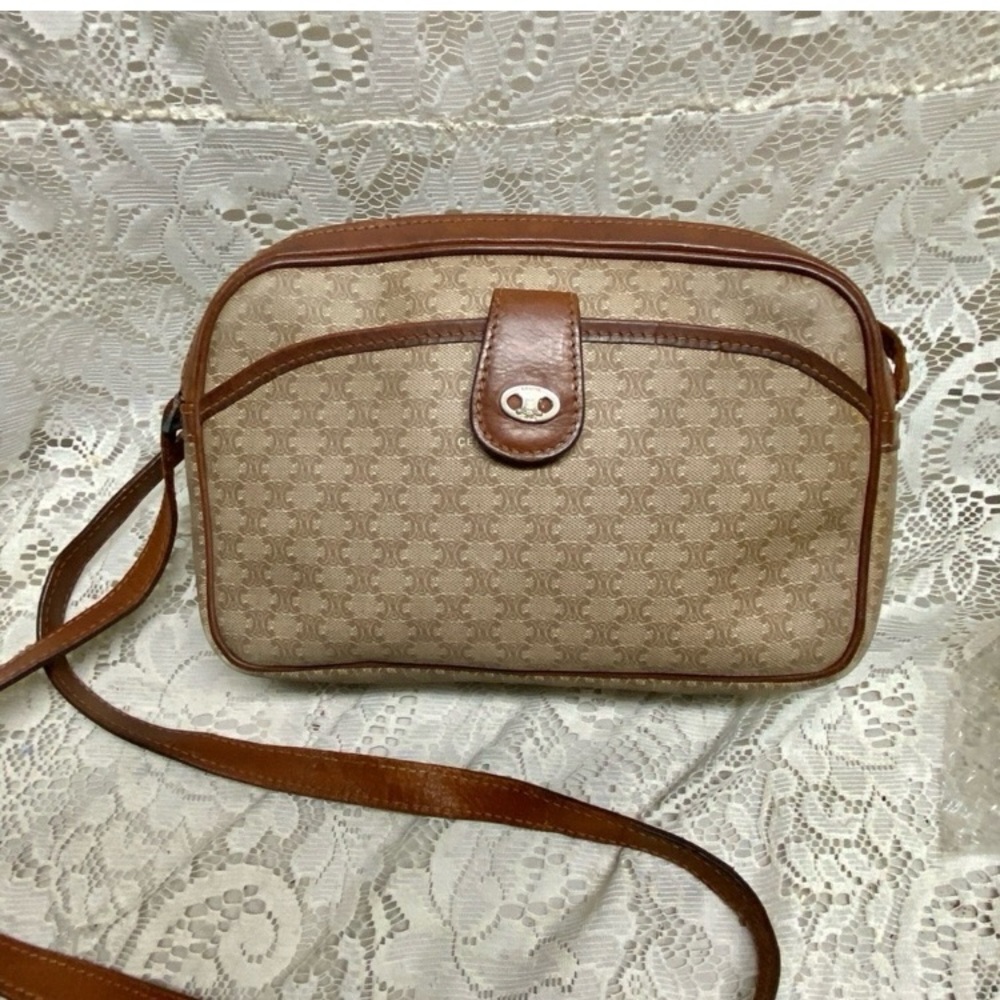 Celine, Paris, Italy Cream Macadam Double Zip-Pocket Crossbody HandBag 9in x 6.5